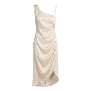 Sugar Lips Cream Satin One Shoulder Ruched Slip Dress S EUC